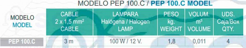 proyector extra plano halogeno PEP100.C tabla PEP 100.C